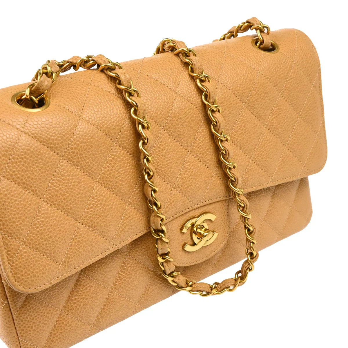 Chanel 1994-1996 Beige Caviar Medium Classic Double Flap Shoulder Bag