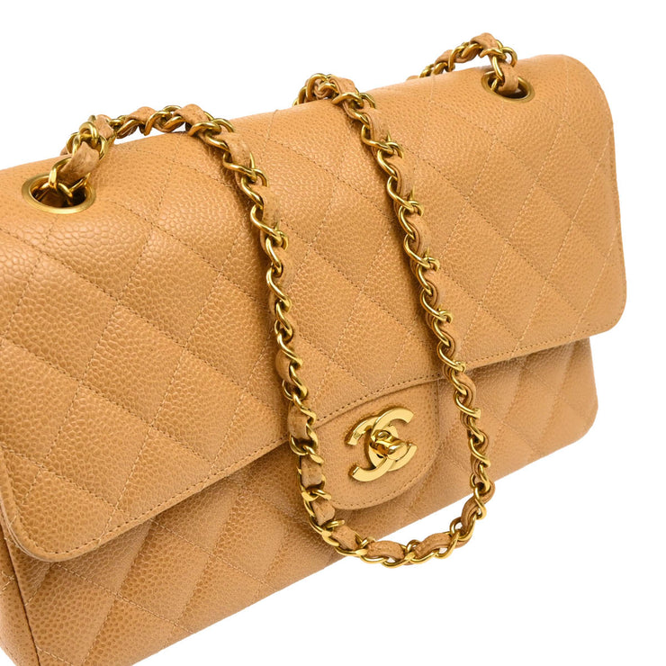 Chanel 1994-1996 Beige Caviar Medium Classic Double Flap Shoulder Bag