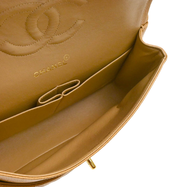 Chanel 1994-1996 Beige Caviar Medium Classic Double Flap Shoulder Bag
