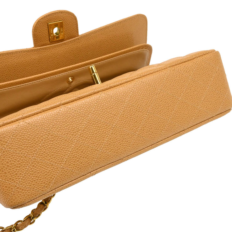 Chanel 1994-1996 Beige Caviar Medium Classic Double Flap Shoulder Bag