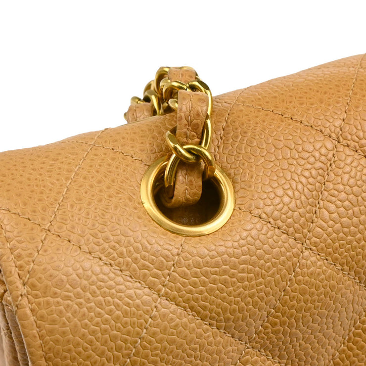 Chanel 1994-1996 Beige Caviar Medium Classic Double Flap Shoulder Bag