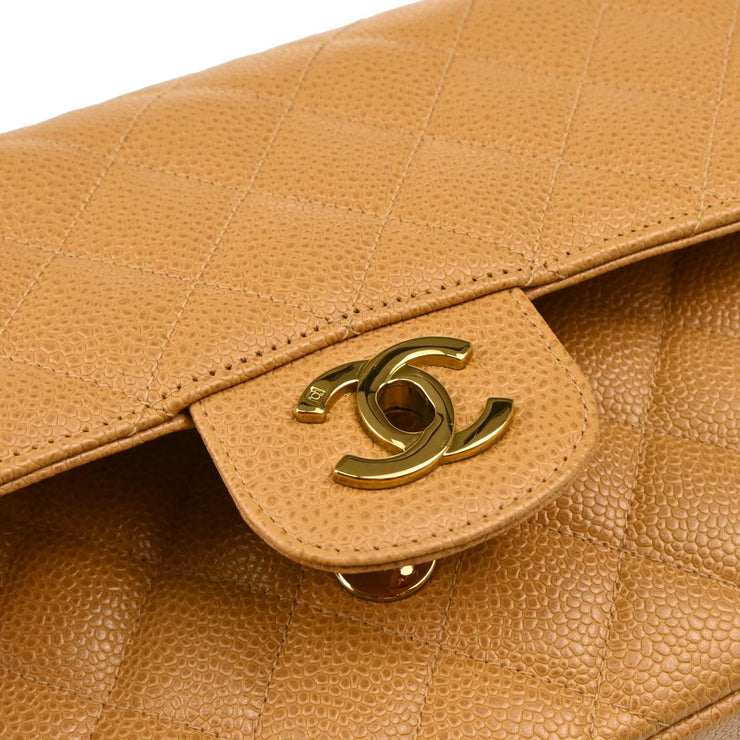 Chanel 1994-1996 Beige Caviar Medium Classic Double Flap Shoulder Bag
