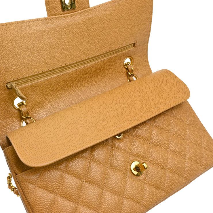 Chanel 1994-1996 Beige Caviar Medium Classic Double Flap Shoulder Bag
