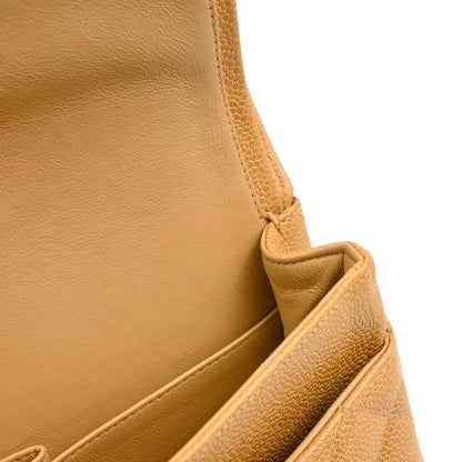 Chanel 1994-1996 Beige Caviar Medium Classic Double Flap Shoulder Bag