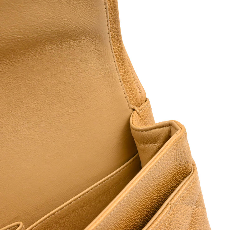 Chanel 1994-1996 Beige Caviar Medium Classic Double Flap Shoulder Bag