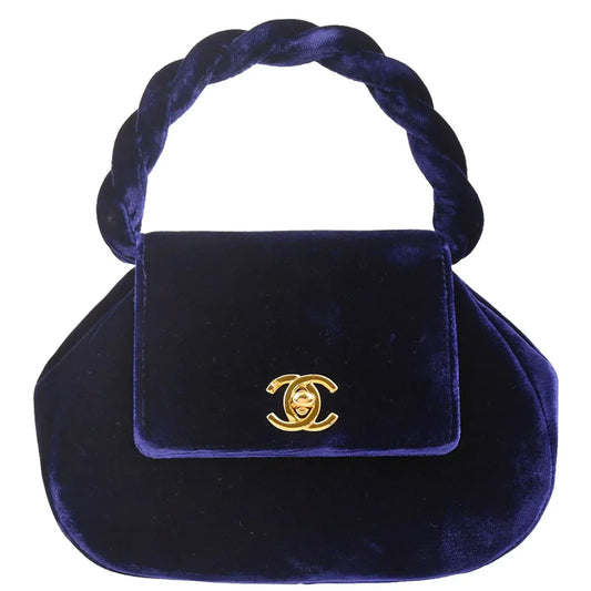 Chanel 1996-1997 Navy Velvet Handbag