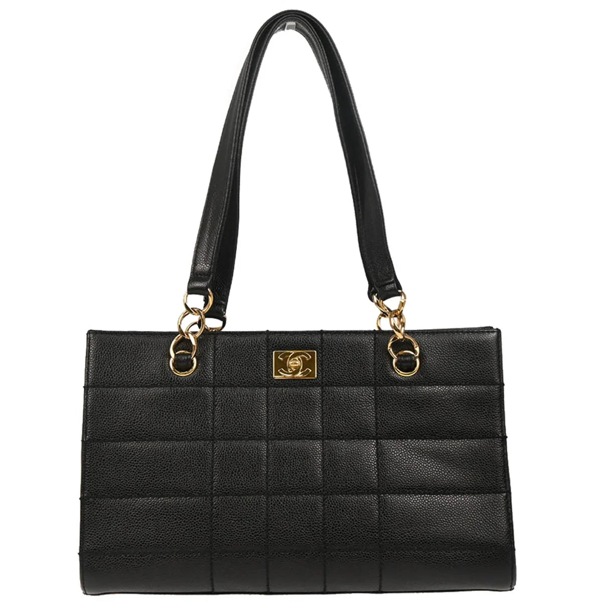Chanel 2001-2003 Black Caviar Wild Stitch Choco Bar Chain Handbag