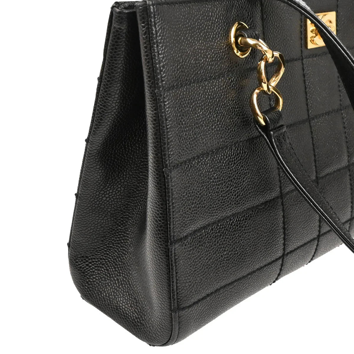 Chanel 2001-2003 Black Caviar Wild Stitch Choco Bar Chain Handbag