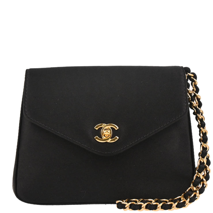 Chanel 2000-2002 Black Satin Pouch Clutch Bag