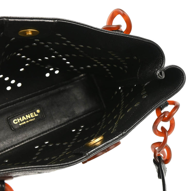 Chanel 2003-2004 Black Perforated Caviar Tote Chain Handbag