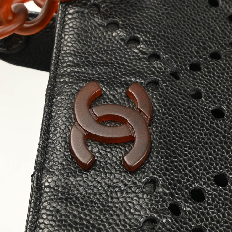 Chanel 2003-2004 Black Perforated Caviar Tote Chain Handbag