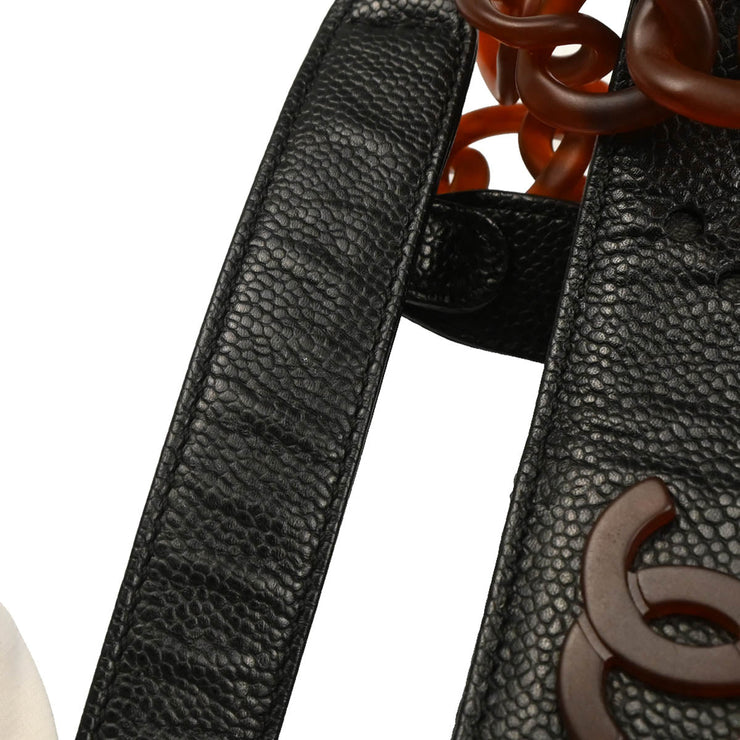 Chanel 2003-2004 Black Perforated Caviar Tote Chain Handbag
