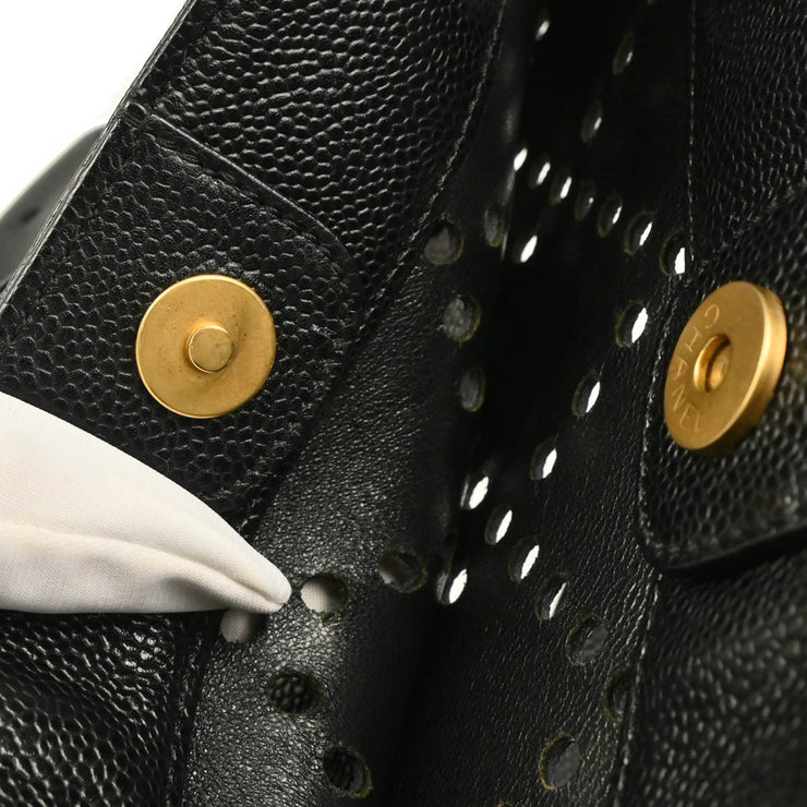 Chanel 2003-2004 Black Perforated Caviar Tote Chain Handbag