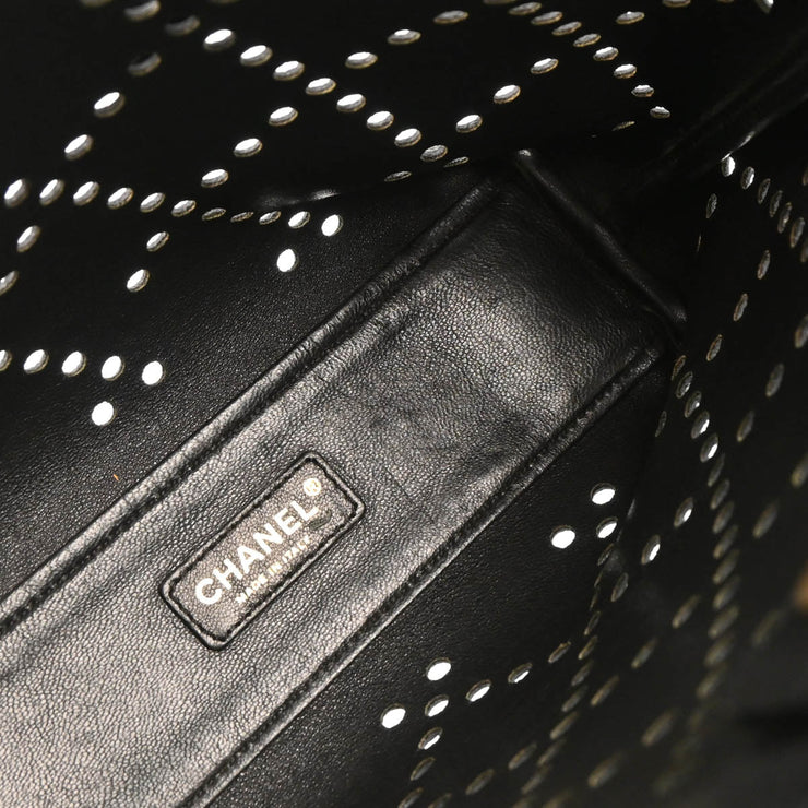 Chanel 2003-2004 Black Perforated Caviar Tote Chain Handbag