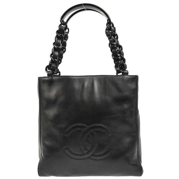 Chanel 1997-1999 Black Lambskin Tote Chain Handbag