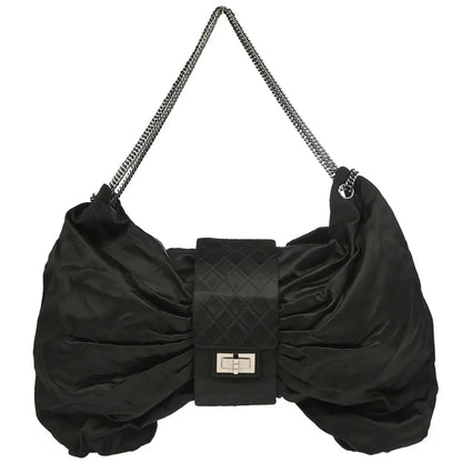 Chanel Black 2008-2009 Satin Mademoiselle Lock Bow Shoulder Bag