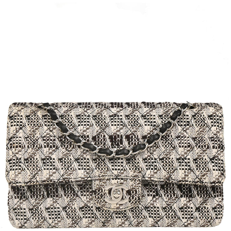 Chanel 2004-2005 White Tweed Medium Classic Double Flap Shoulder Bag