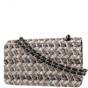 Chanel 2004-2005 White Tweed Medium Classic Double Flap Shoulder Bag