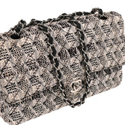 Chanel 2004-2005 White Tweed Medium Classic Double Flap Shoulder Bag