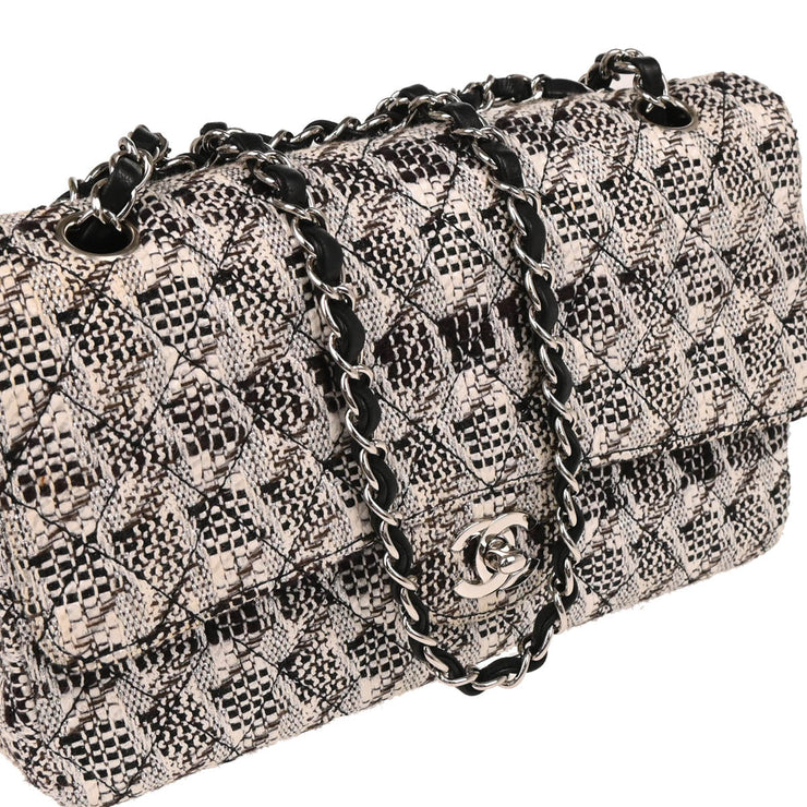 Chanel 2004-2005 White Tweed Medium Classic Double Flap Shoulder Bag