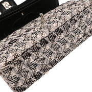 Chanel 2004-2005 White Tweed Medium Classic Double Flap Shoulder Bag