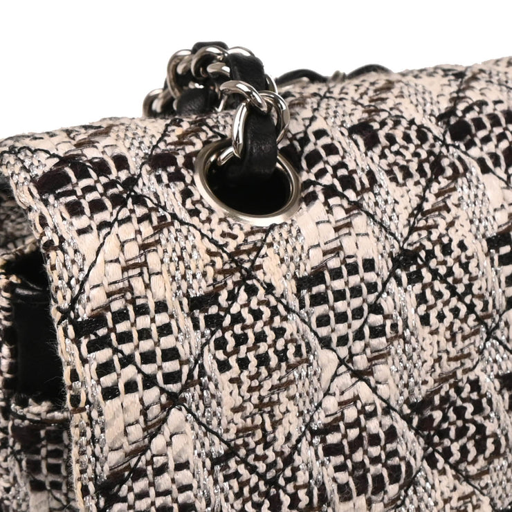 Chanel 2004-2005 White Tweed Medium Classic Double Flap Shoulder Bag