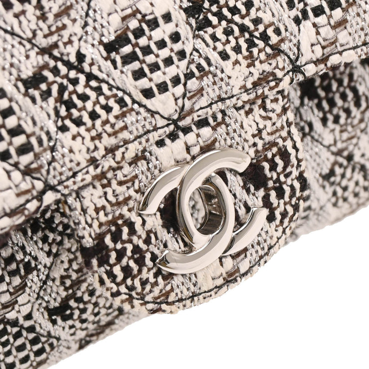 Chanel 2004-2005 White Tweed Medium Classic Double Flap Shoulder Bag
