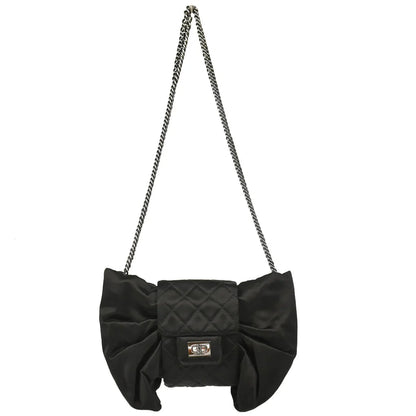 Chanel 2006-2008 Black Satin Bow Mademoiselle Lock Shoulder Bag