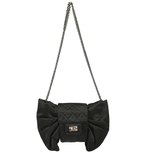 Chanel 2006-2008 Black Satin Bow Mademoiselle Lock Shoulder Bag