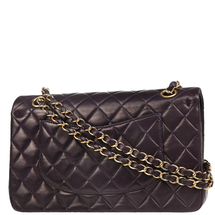 Chanel 2002-2003 Purple Lambskin Medium Classic Double Flap Shoulder Bag