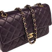 Chanel 2002-2003 Purple Lambskin Medium Classic Double Flap Shoulder Bag