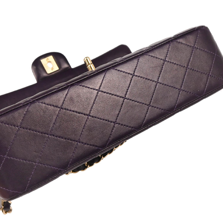 Chanel 2002-2003 Purple Lambskin Medium Classic Double Flap Shoulder Bag