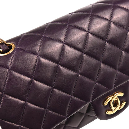 Chanel 2002-2003 Purple Lambskin Medium Classic Double Flap Shoulder Bag