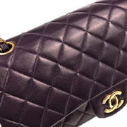 Chanel 2002-2003 Purple Lambskin Medium Classic Double Flap Shoulder Bag