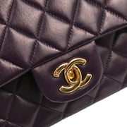 Chanel 2002-2003 Purple Lambskin Medium Classic Double Flap Shoulder Bag
