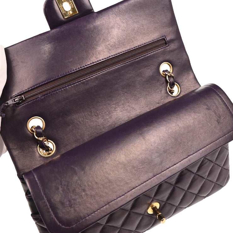 Chanel 2002-2003 Purple Lambskin Medium Classic Double Flap Shoulder Bag