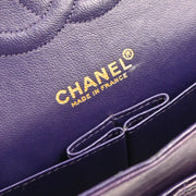 Chanel 2002-2003 Purple Lambskin Medium Classic Double Flap Shoulder Bag