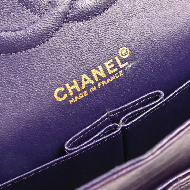 Chanel 2002-2003 Purple Lambskin Medium Classic Double Flap Shoulder Bag