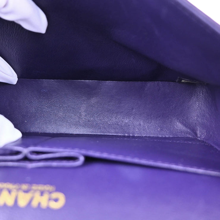 Chanel 2002-2003 Purple Lambskin Medium Classic Double Flap Shoulder Bag
