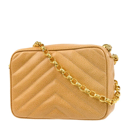 Chanel 1991-1994 Beige Caviar Chevron Camera Bag Mini