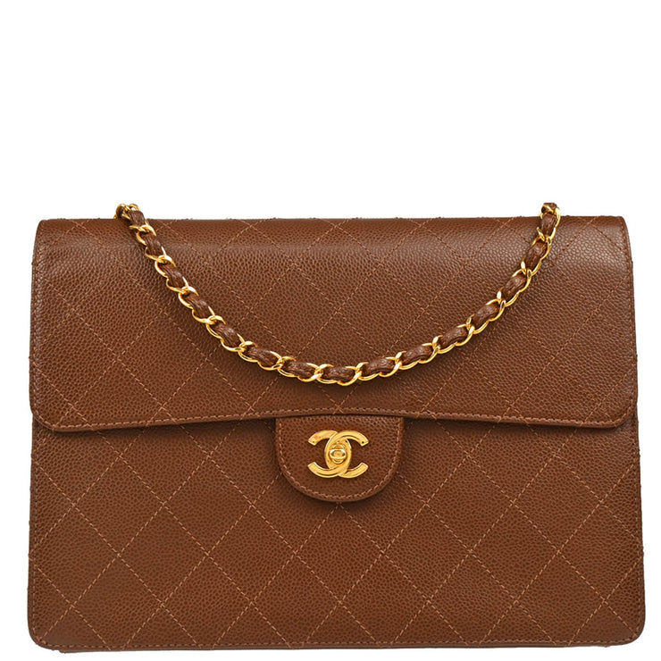 Chanel 1997-1999 Brown Caviar Jumbo Classic Flap Bag