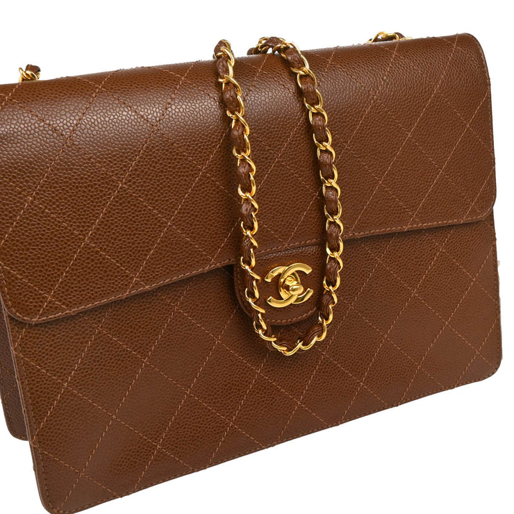 Chanel 1997-1999 Brown Caviar Jumbo Classic Flap Bag