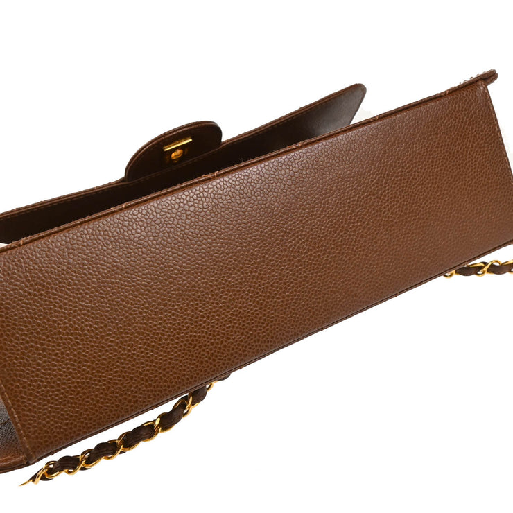 Chanel 1997-1999 Brown Caviar Jumbo Classic Flap Bag