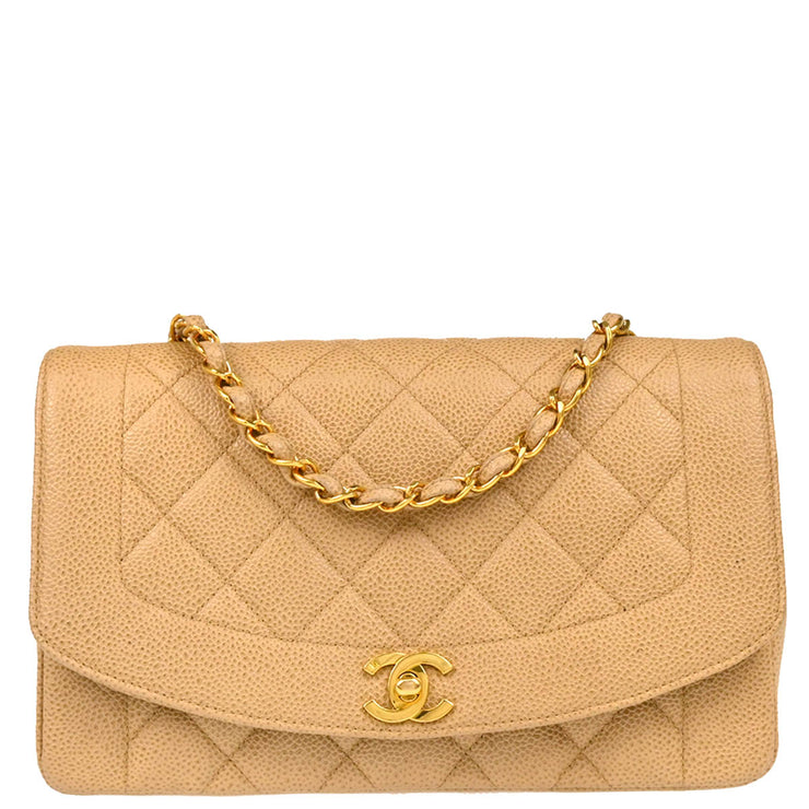 Chanel 1994-1996Beige Caviar Medium Diana Shoulder Bag