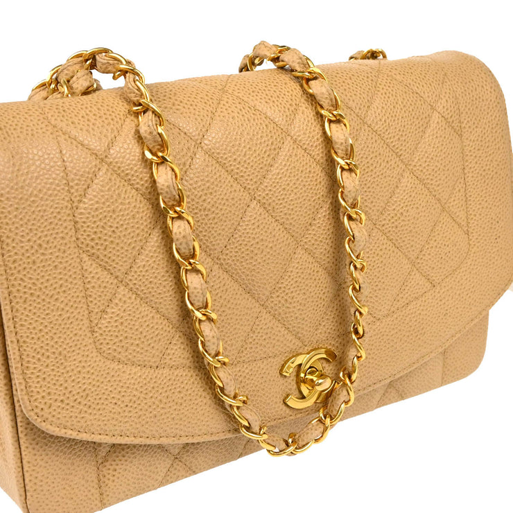 Chanel 1994-1996Beige Caviar Medium Diana Shoulder Bag