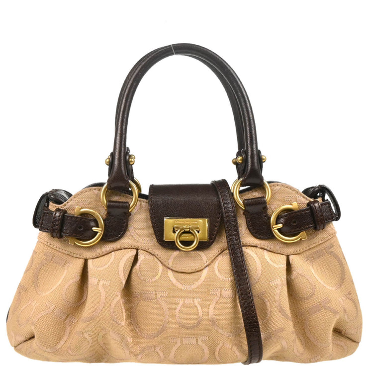 Salvatore Ferragamo Beige Canvas Gancini 2way Shoulder Handbag