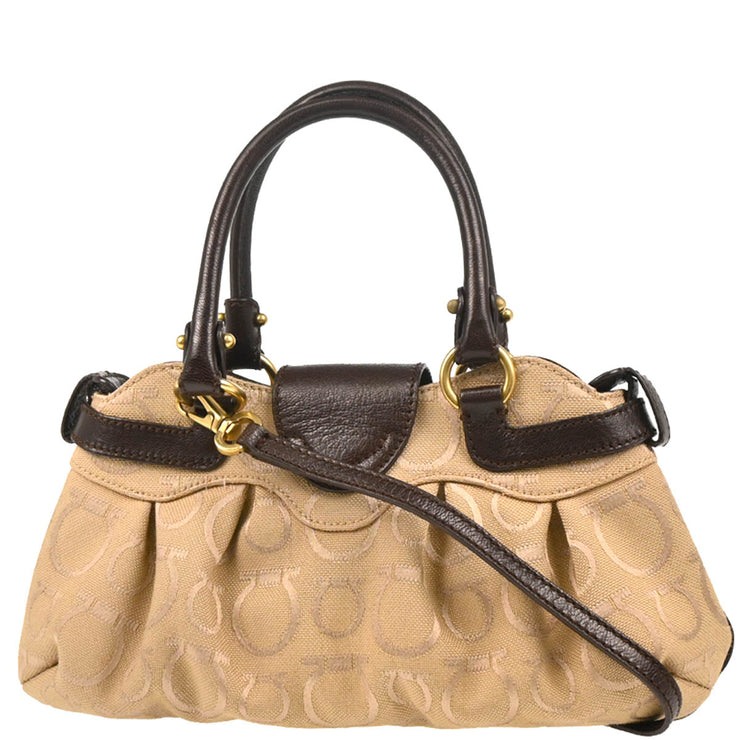 Salvatore Ferragamo Beige Canvas Gancini 2way Shoulder Handbag
