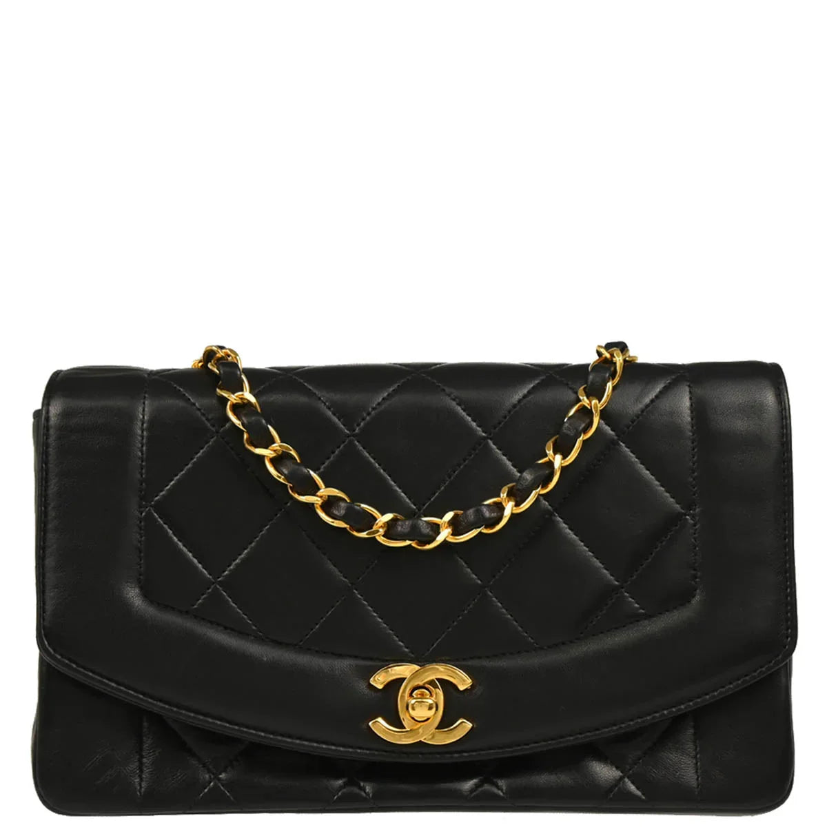 Chanel 1991-1994 Black Lambskin Small Diana Shoulder Bag
