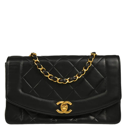 Chanel 1991-1994 Black Lambskin Small Diana Shoulder Bag