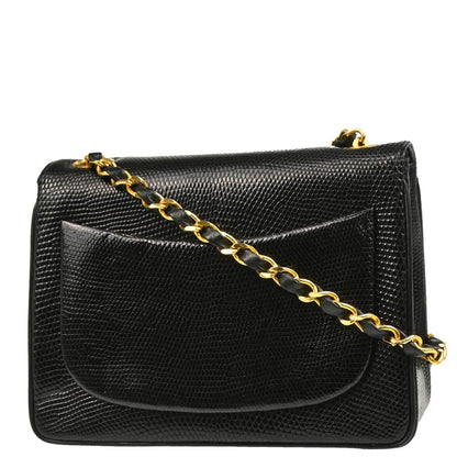 Chanel * 1986-1988 Black Lizard Mini Classic Square Flap Shoulder Bag